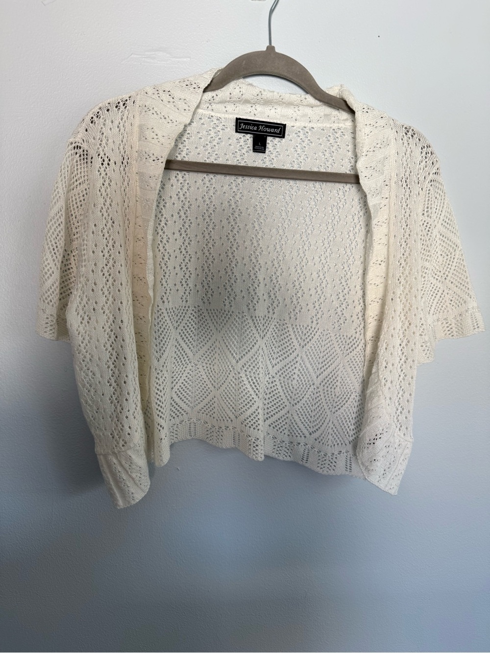 Jessica Howard White Openwork Cropped Cardigan